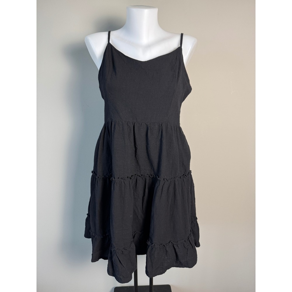Fancyinn Black Tiered Ruffle Mini Dress Large Boho Cottagecore Whimsigoth Chic